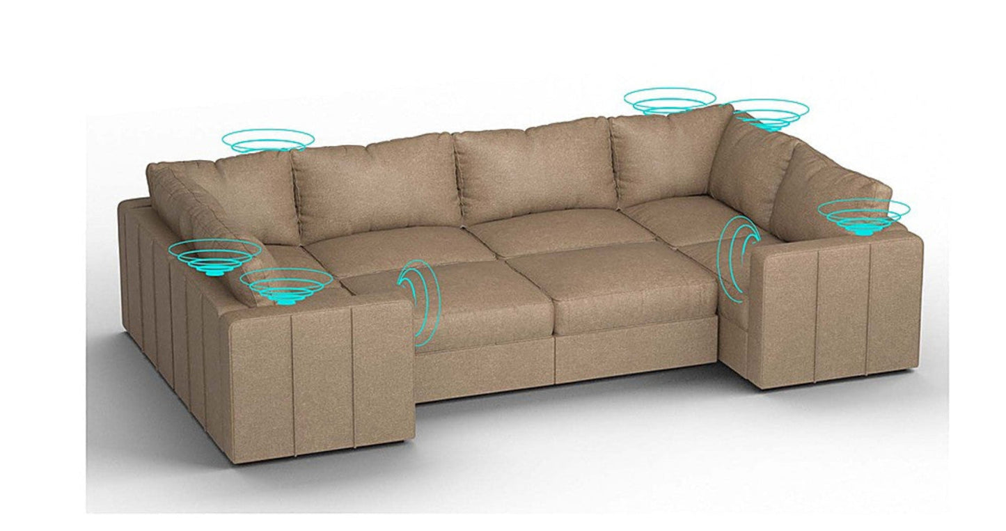 Lovesac – 8 Seats + 10 Sides Combed Chenille &amp; Lovesoft with 8 Speaker Immersive Sound + Charge System – Taupe - SKU_1772866921972_788