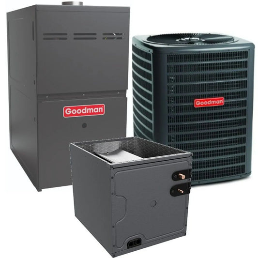 Goodman - 2 Ton/60,000 BTU 80% AFUE Gas Furnace and Air Conditioner System - Upflow - 14.5 SEER2 - R32 - CAPTA2422B3