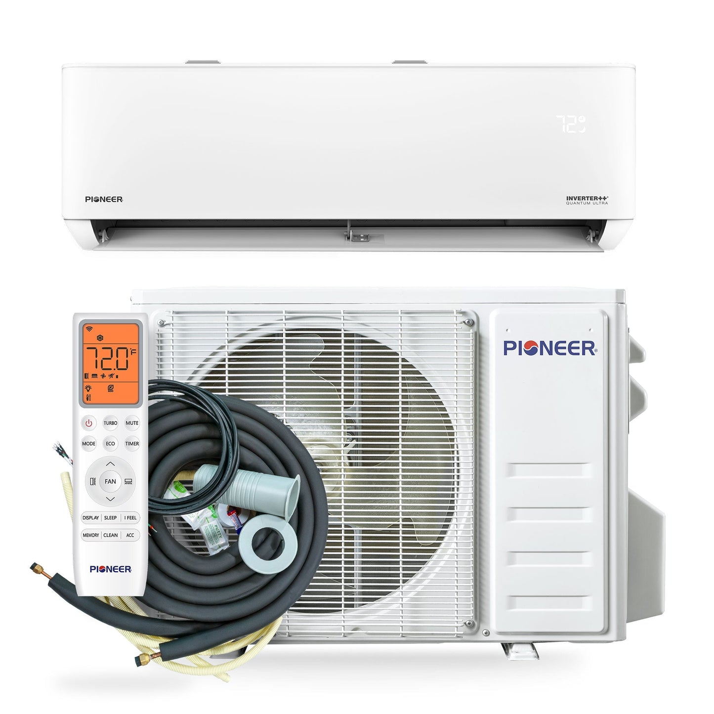 Pioneer Quantum Ultra 23,000 BTU 23 SEER2 230V High-Wall Ductless Energy-Star Mini-Split Air Conditioner Inverter Heat Pump Full Set - WYT024GLSI24RL-10S